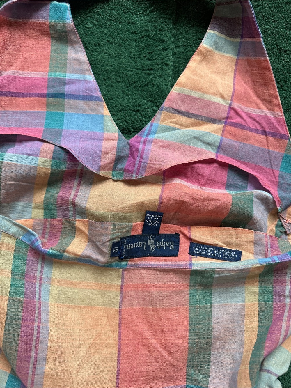 Ralph Lauren 1980s vintage plaid madras cotton multi halter dress 12 - Picture 7 of 14